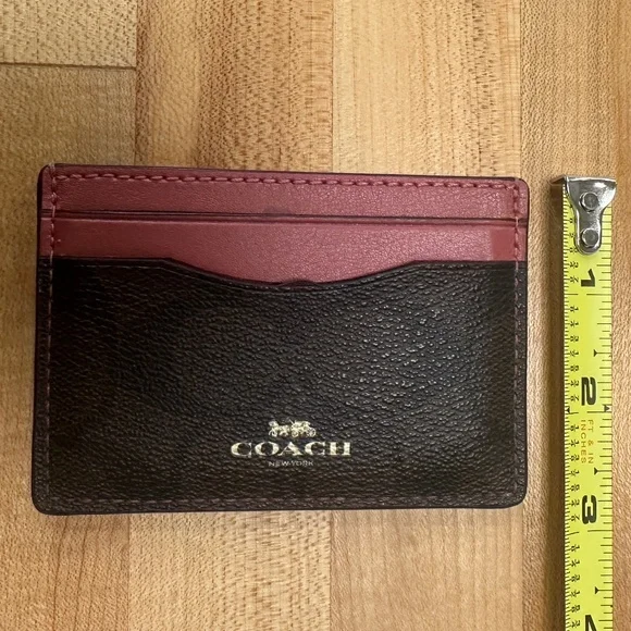 Coach slim ID & credit card leather wallet brown signature "C" & dusty pink. - Picture 6 of 6